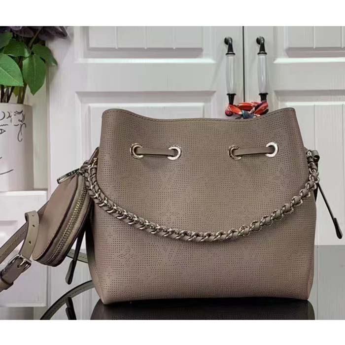 Louis Vuitton LV Women Bella Bucket Bag Gray Mahina Perforated Calfskin Leather