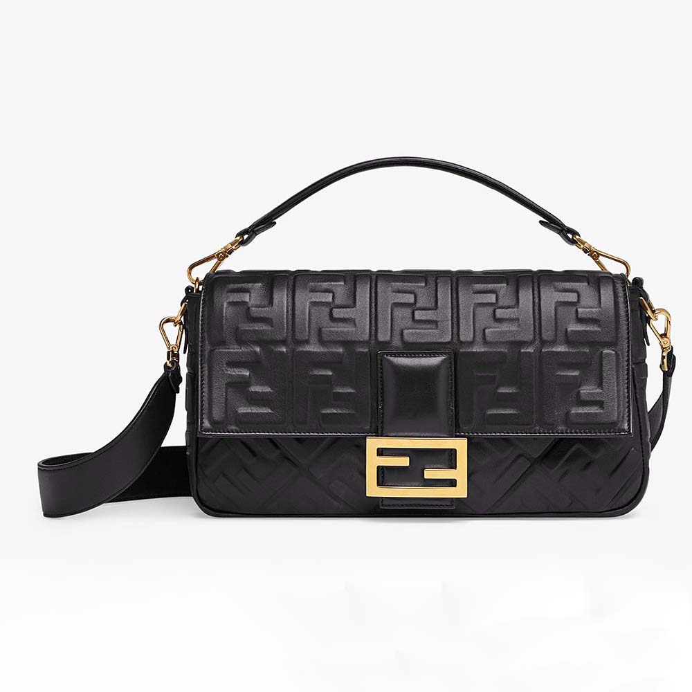 Fendi Women Iconic Large Baguette Leather Bag-Black