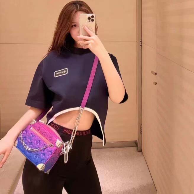 Louis Vuitton LV Unisex Mini Soft Trunk Blue Pink Taurillon Cowhide Leather