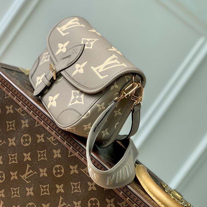 Louis Vuitton LV Women Diane Tourterelle Beige Cream Monogram Empreinte Embossed Cowhide Leather