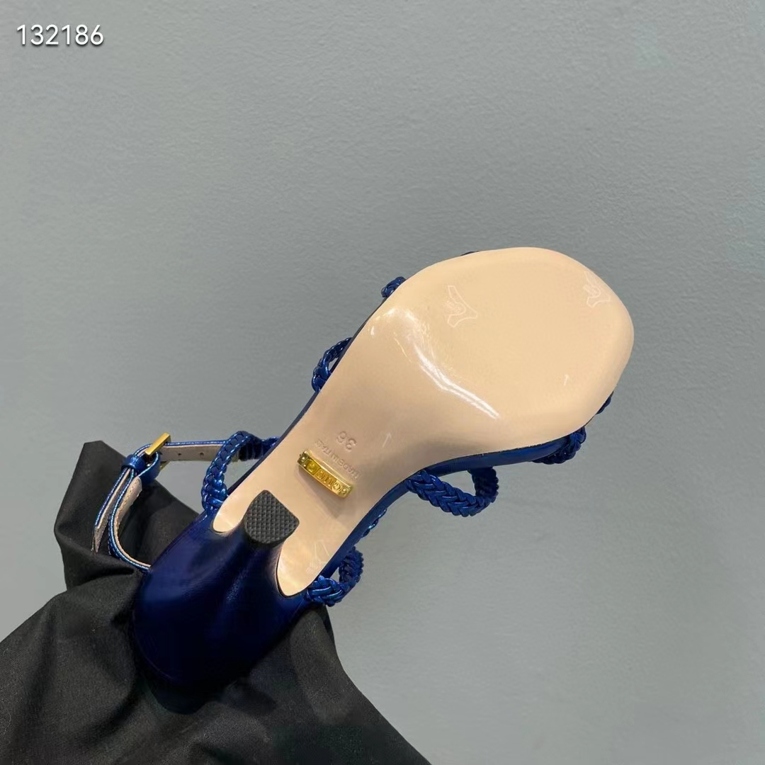 Gucci Women GG Cystal Interlocking G Sandal Blue Metallic Braided High 9 CM Heel