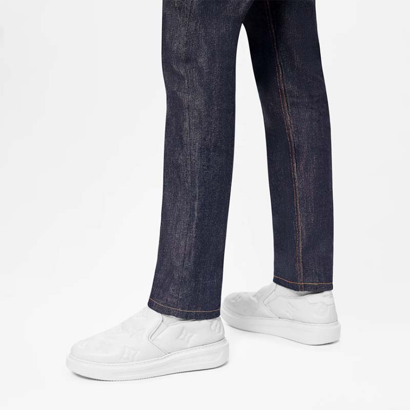 Louis Vuitton LV Unisex Beverly Hills Slip-On Sneaker White Monogram Embossed Calf Leather