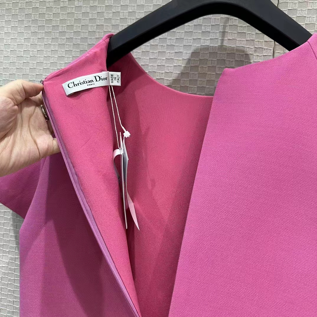 Dior Women CD Straight Dress Pink Wool Silk Back Zip Closure Side Welt Pockets