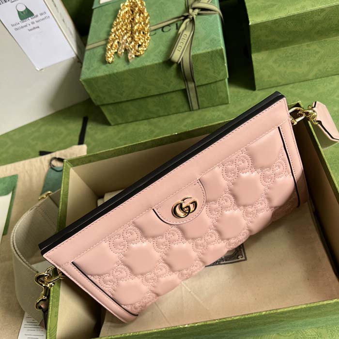 Gucci Women GG Matelassé Leather Small Bag Pink GG Double G