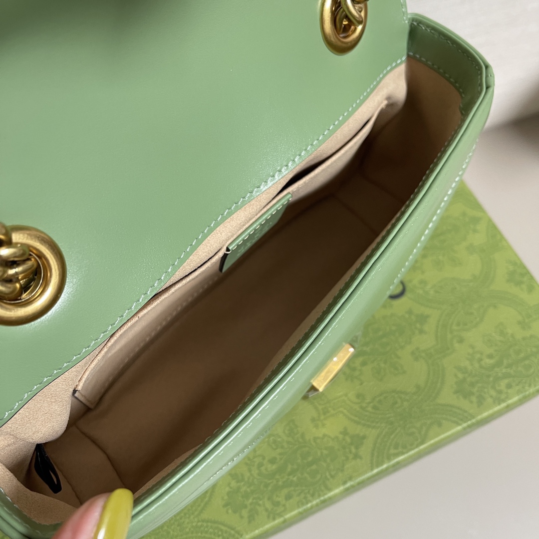 Gucci Women GG Marmont Small Shoulder Bag Sage Green Matelassé Chevron Heart