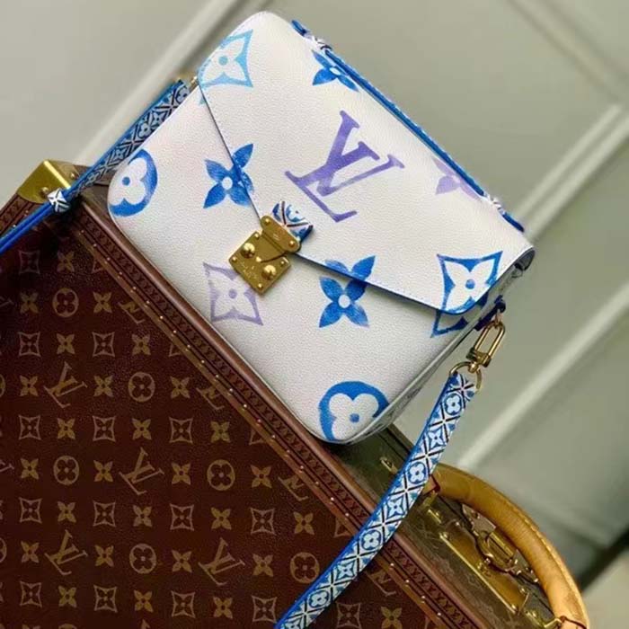 Louis Vuitton LV Women Pochette Métis MM Blue Monogram Coated Canvas