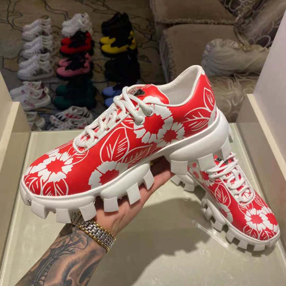 Prada Women Printed Nylon Sneakers-Red