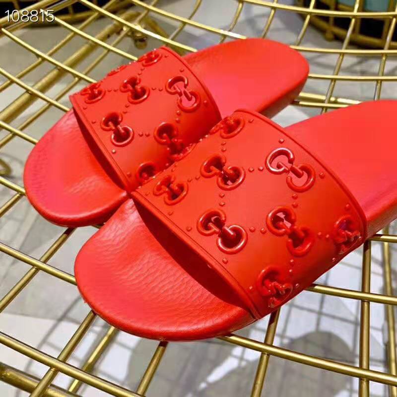 Gucci Women Rubber GG Slide Sandal-Red