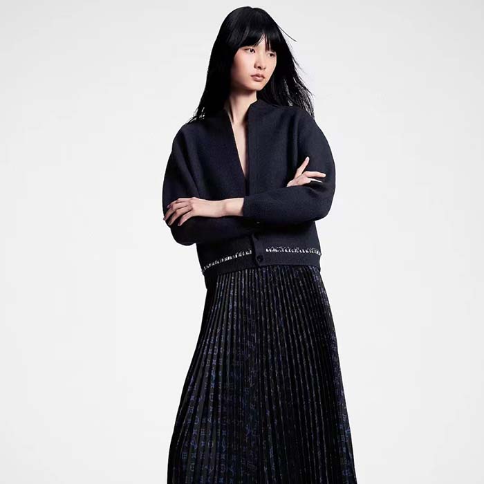 Louis Vuitton LV Women LV Monogram Silk Pleated Skirt Silk Navy