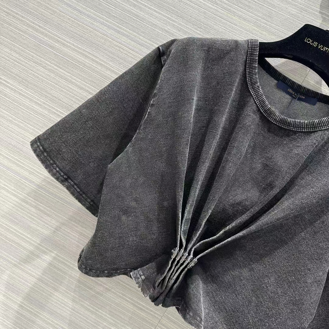 Louis Vuitton Women LV Snap Button T-Shirt Cotton Metal Grey Regular Fit