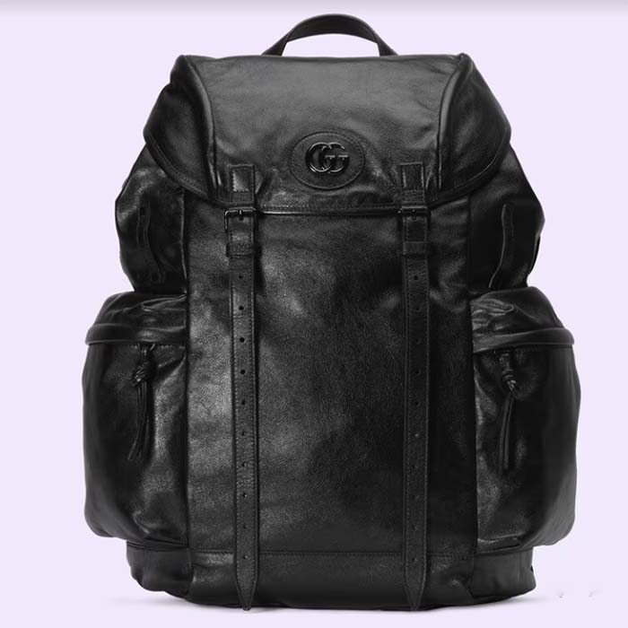 Gucci Unisex GG Backpack Tonal Double G Original GG Canvas Black Leather