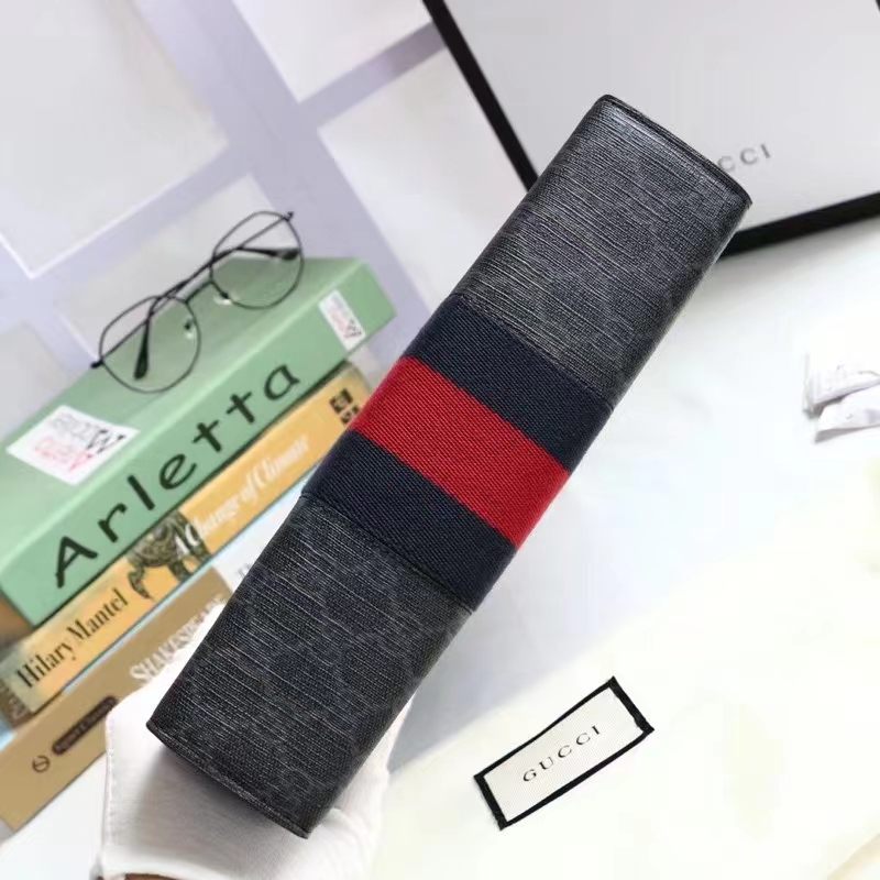 Gucci Unisex GG Black Pouch Black Grey GG Supreme Canvas Blue Red Web