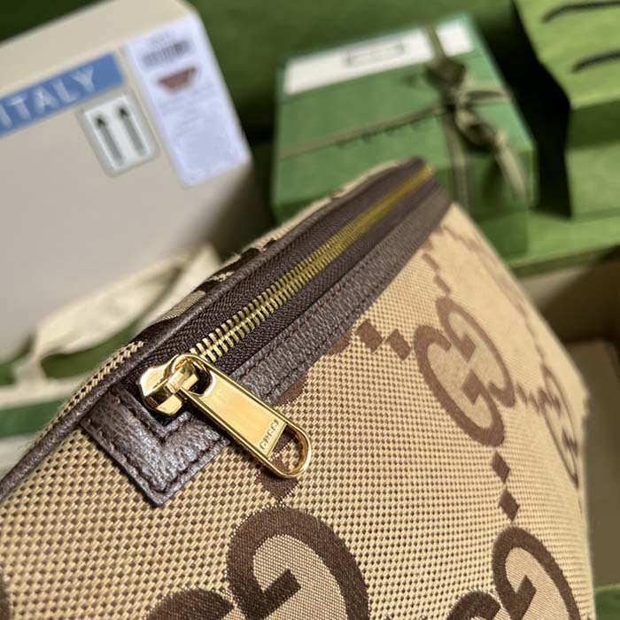 Gucci Unisex GG Jumbo GG Belt Bag Camel Ebony Canvas Zip Closure