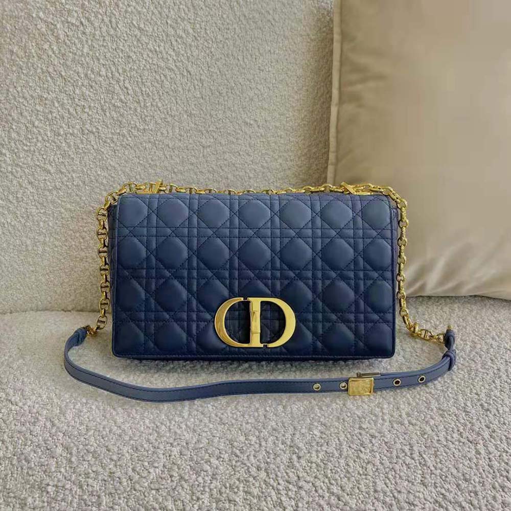 Dior Women Large Dior Caro Bag Lndigo Blue Gradient Cannage Lambskin