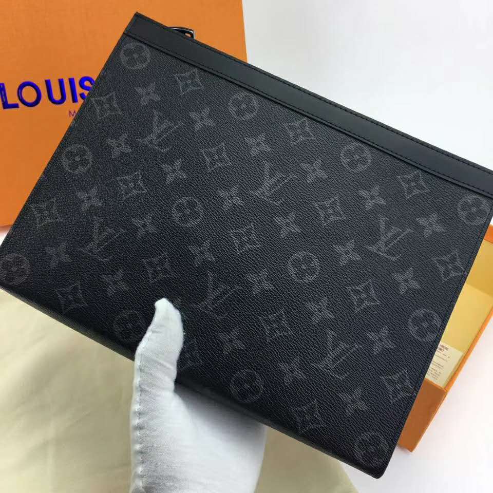 Louis Vuitton LV Unisex Pochette Voyage MM Bag in Monogram Eclipse canvas-Grey