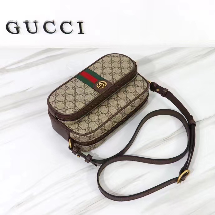 Gucci Unisex GG Ophidia Small Messenger Bag Beige Ebony GG Supreme Canvas
