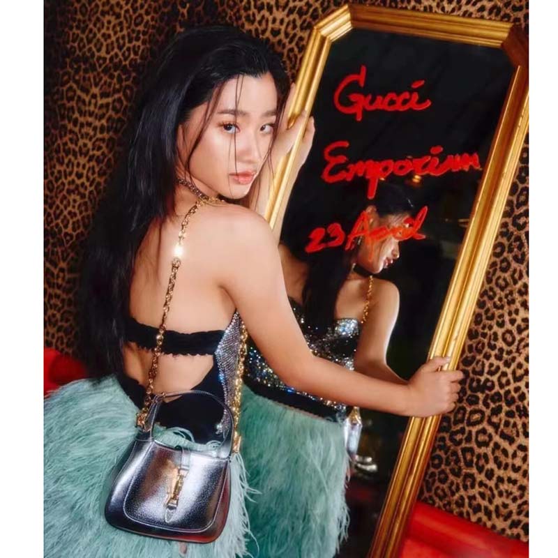 Gucci Women Jackie 1961 Lamé Mini Bag Silver Lamé Leather