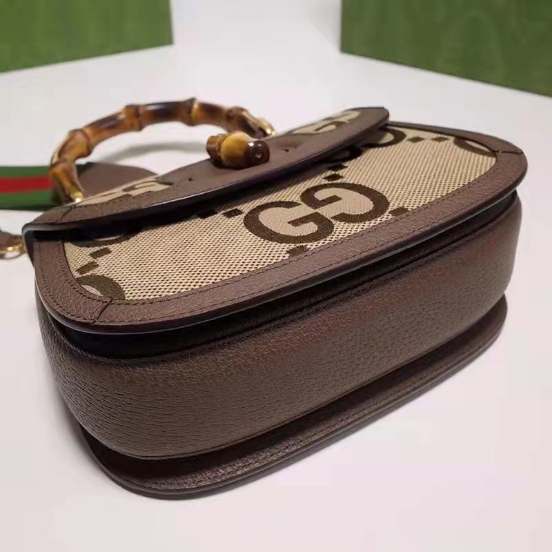 Gucci Women Bamboo 1947 Jumbo GG Mini Bag Brown Camel Ebony Canvas