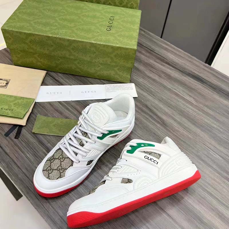 Gucci Unisex GG Basket Sneaker Interlocking G Beige Ebony GG Supreme Canvas