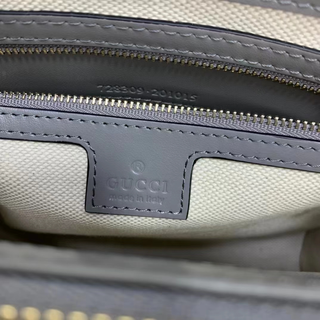 Gucci Women GG Matelassé Mini Top Handle Bag Dusty Grey Leather Double G