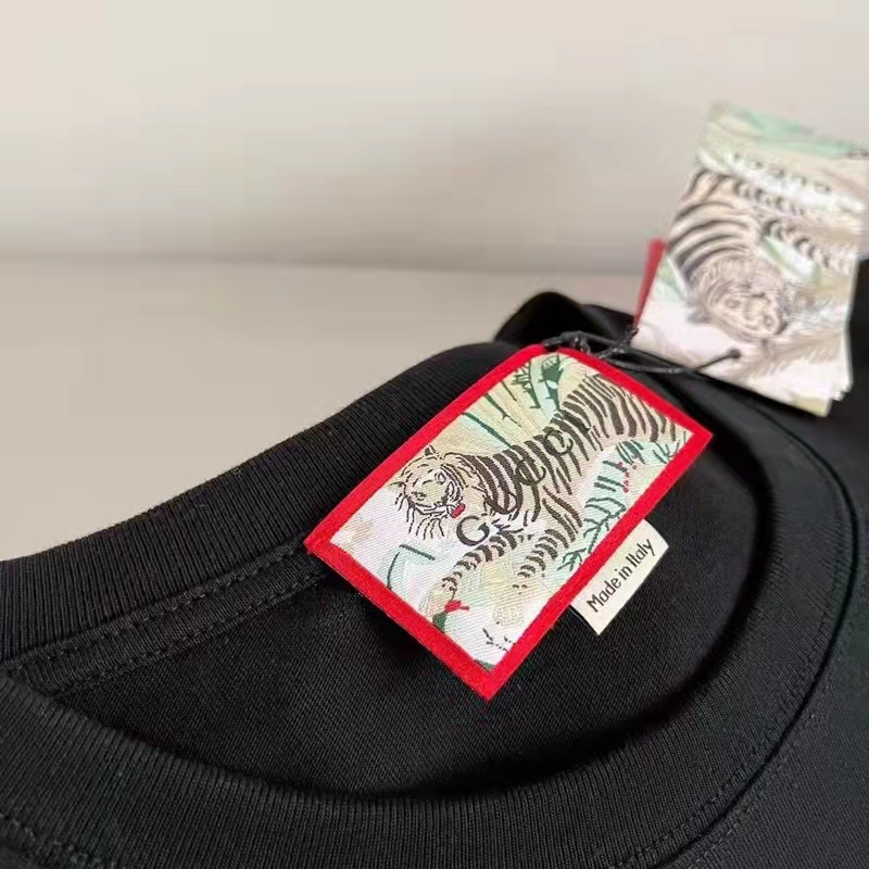 Gucci GG Women Gucci Tiger Flower T-shirt Black Cotton Jersey Crewneck