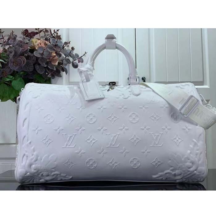 Louis Vuitton LV Unisex Keepall Bandoulière 50 Optic White Calf Cowhide Leather