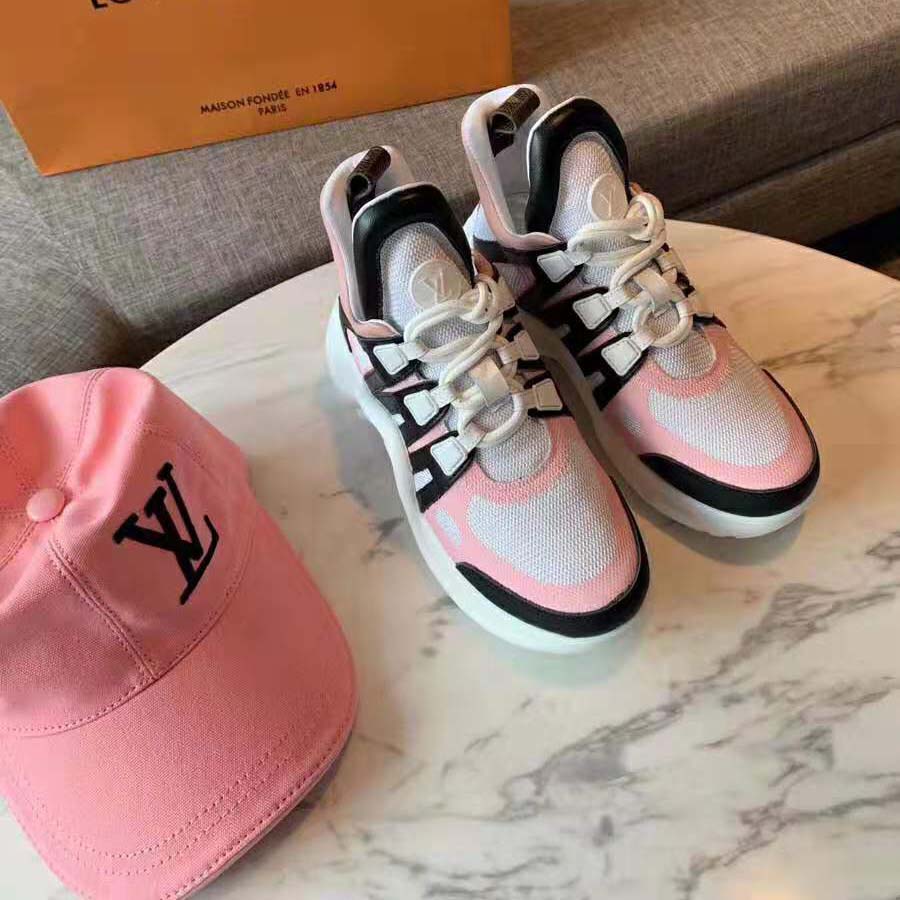 Louis Vuitton LV Unisex LV Archlight Sneaker in Calf Leather and Technical Fabric-Pink