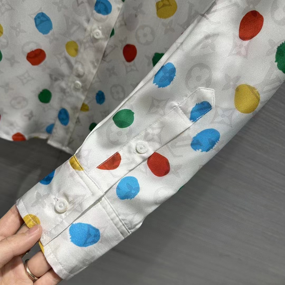 Louis Vuitton Women LV x YK Painted Dots Masculine Shirt Silk White Regular Fit