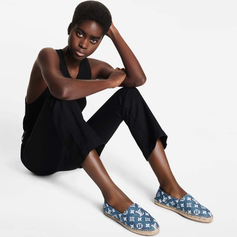 Louis Vuitton LV Women Starboard Flat Espadrille Navy Blue Monogram Denim Rope Rubber