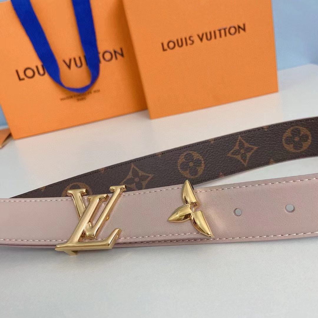 Louis Vuitton Unisex LV Pretty LV 30 MM Reversible Belt Monogram Canvas Jasmine Pink Leather