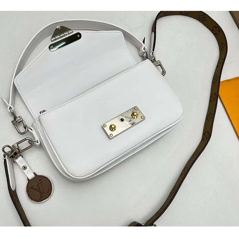 Louis Vuitton LV Women Swing White Calfskin Leather Monogram Canvas S Lock