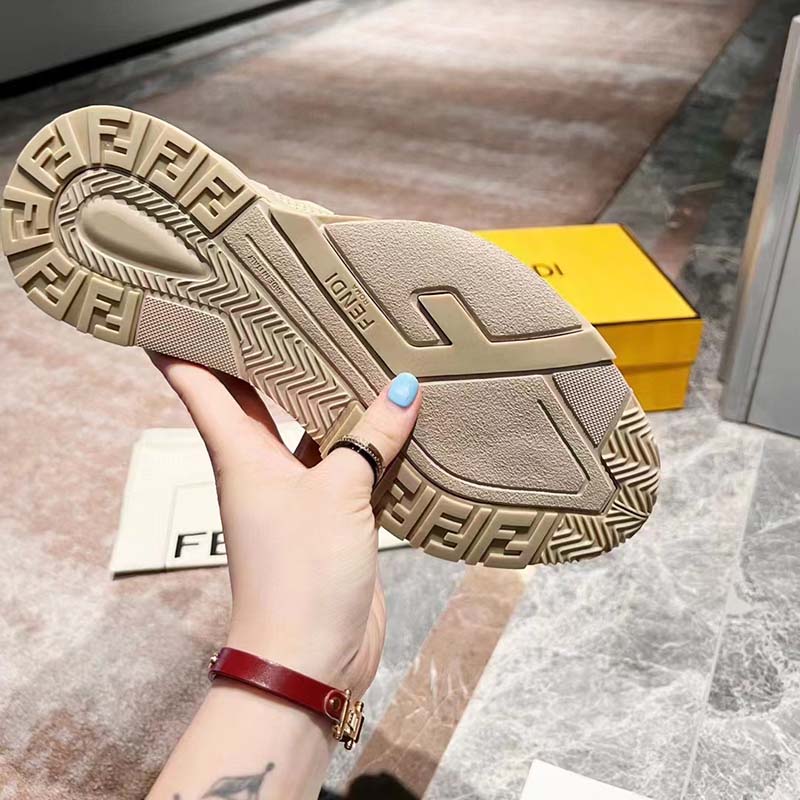 Fendi Unisex FF Fendi Flow Beige Mesh Running Sneakers