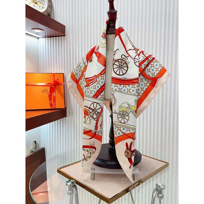 Hermes Women Les Voitures Nouvelles Scarf 70 Silk Beige Multicolore