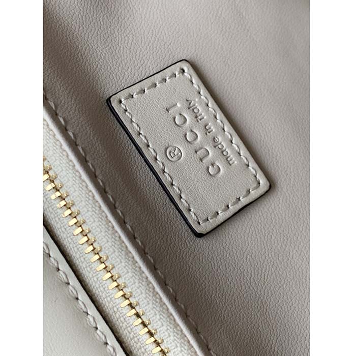 Gucci Women GG Deco Small Shoulder Bag Off White Quilted Leather