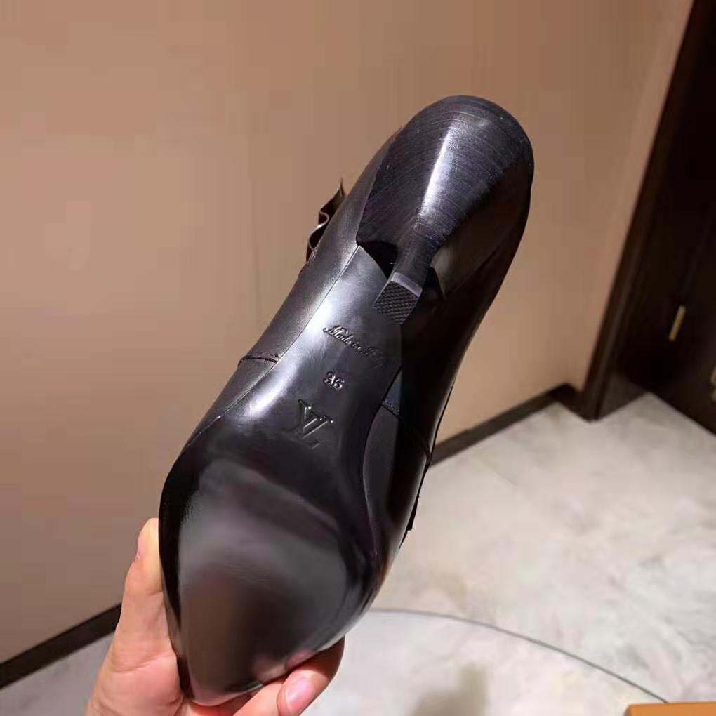 Louis Vuitton LV Women LV Janet Ankle Boot in Calf Leather and Patent Monogram Canvas-Black