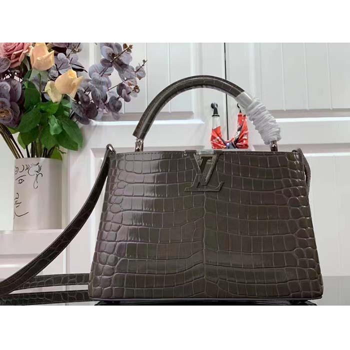 Louis Vuitton LV Women Capucines MM Handbag Grey Crocodilien Brillant Savoir Faire