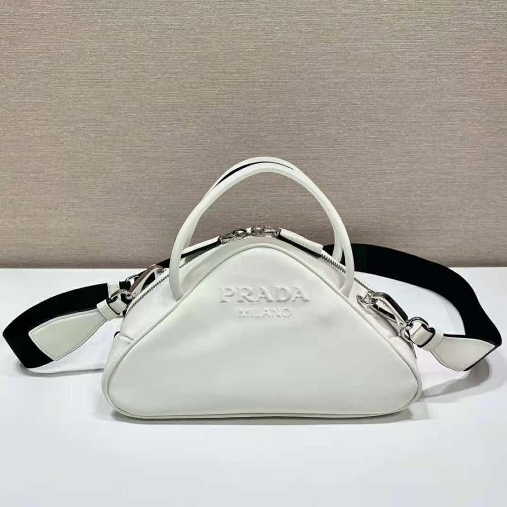 Prada Women Leather Prada Triangle Bag-White