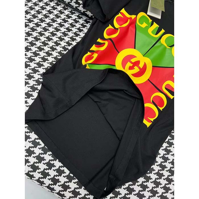 Gucci Men GG Vintage Logo Print T-Shirt Black Cotton Jersey Crewneck Short Sleeves