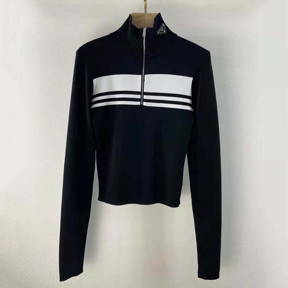 Prada Women Viscose and Cotton Turtleneck-Black