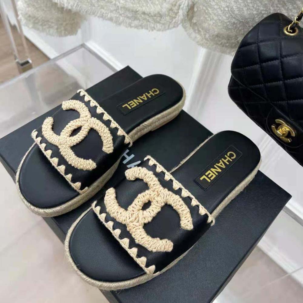 Chanel Women Mules Lambskin Beige & Black