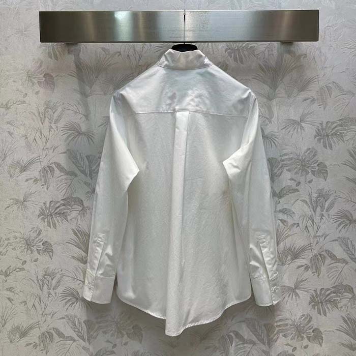 Dior Women CD Shirt Bow Collar White Cotton Silk Poplin