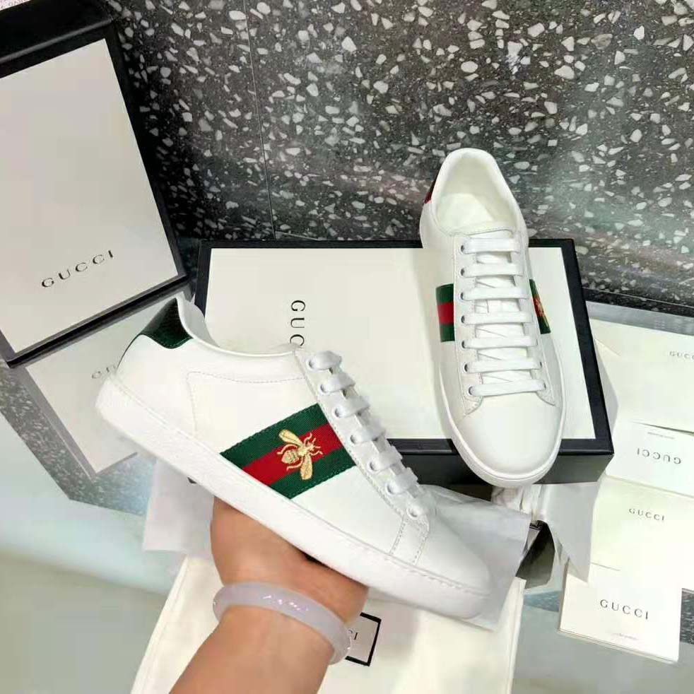 Gucci Men Ace Embroidered Sneaker Bee in White