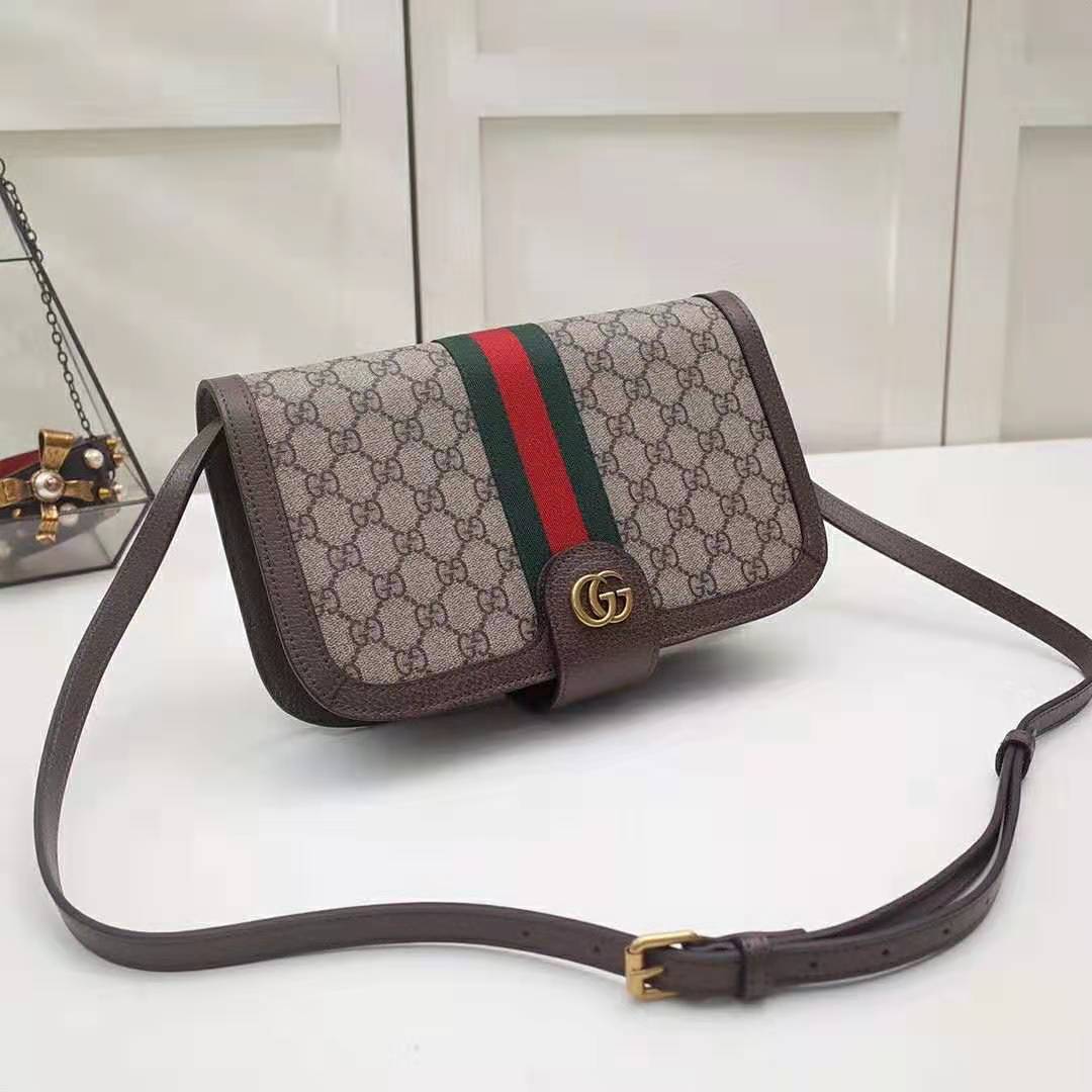 Gucci GG Women Ophidia GG Small Shoulder Bag in Beige/Ebony GG Supreme Canvas