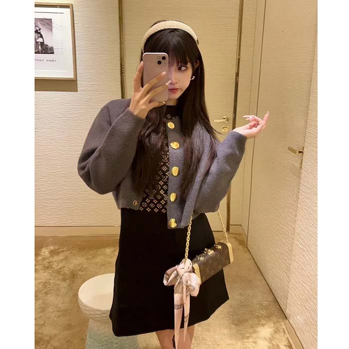 Louis Vuitton Women LV Monogram Jacquard Knit Dress Silk Polyamide Elastane Black Brown