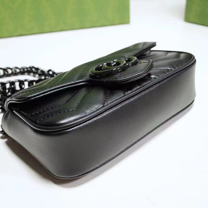 Gucci Women GG Marmont Belt Bag Black Chevron Matelassé Leather Double G