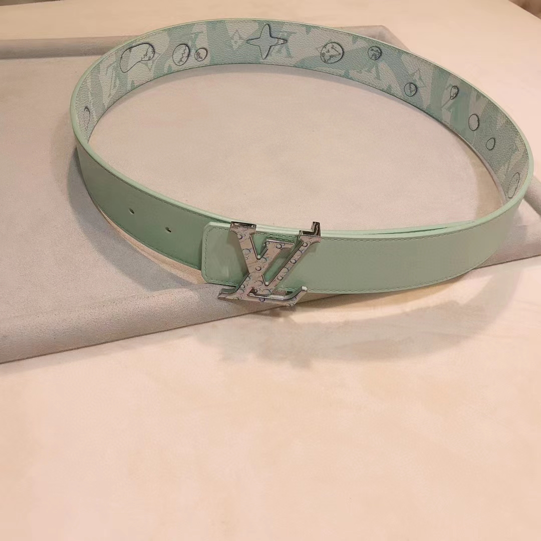 Louis Vuitton Unisex LV Aqua 40 MM Reversible Belt Aqua Green Leather Metal Buckle