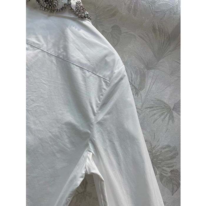 Gucci Women GG Cotton Poplin Shirt Embroidery Long Sleeves Concealed Placket