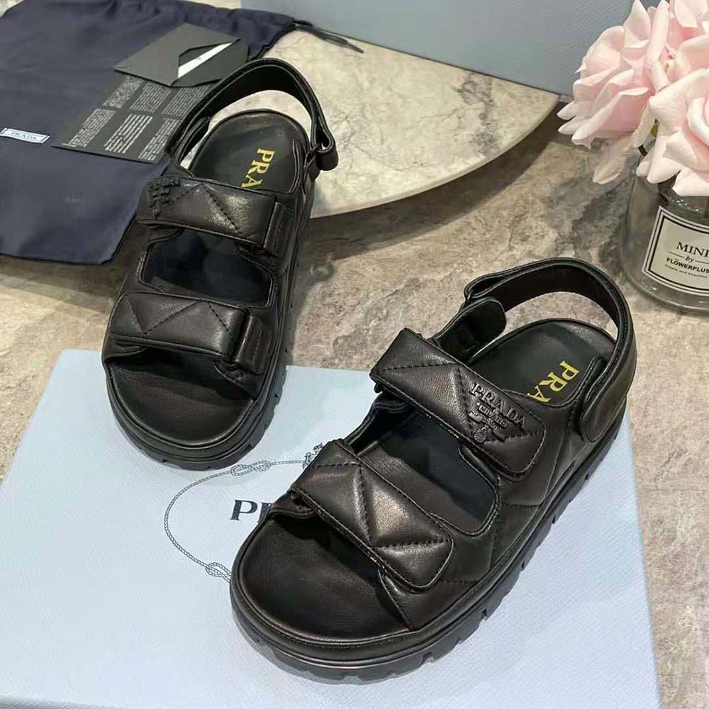 Prada Women Padded Nappa Leather Sandals-Black