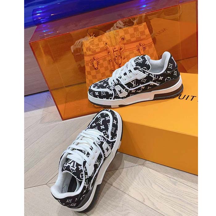 Louis Vuitton LV Unisex LV Trainer Sneaker Black Monogram Textile Rubber Outsole