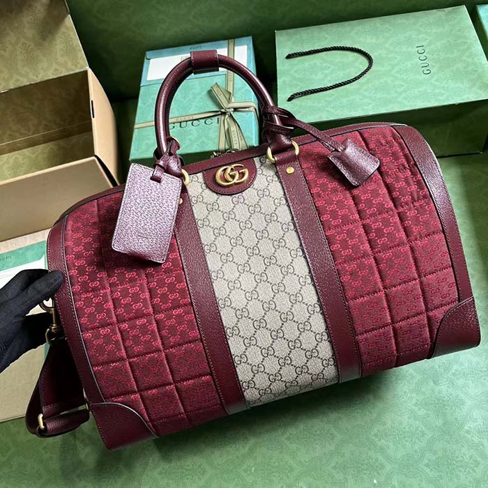 Gucci Unisex Mini GG Canvas Small Duffle Bag Burgundy Quilted Beige Ebony Supreme Canvas